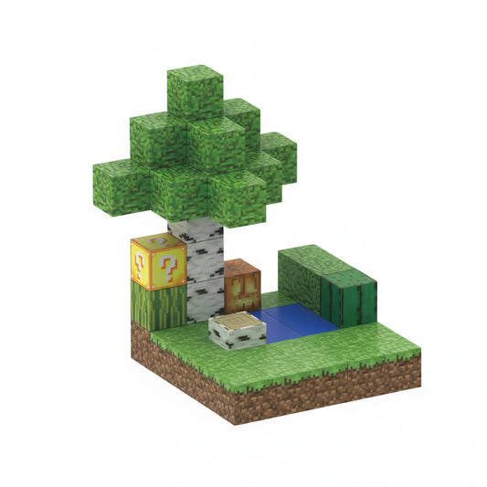 Construction d'un arbre sur de la terre avec de l'eau avec des jouets en forme de blocs magnétiques