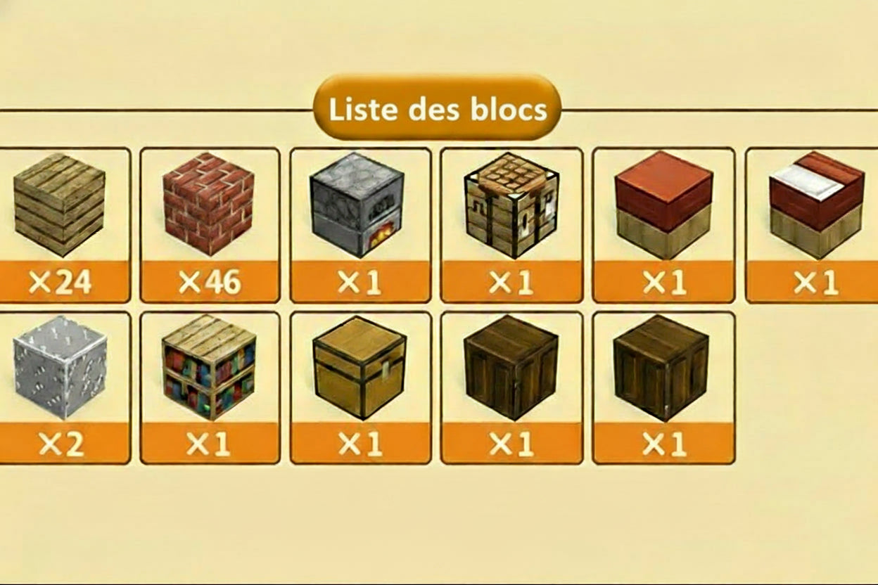 Listes des blocs présents dans la construction