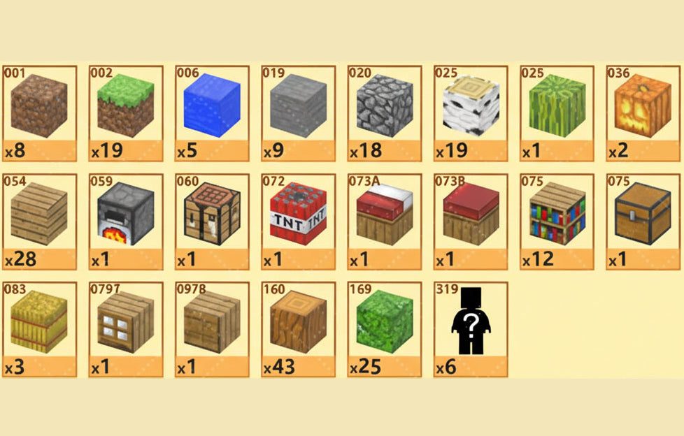 Listes des blocs présents dans la construction