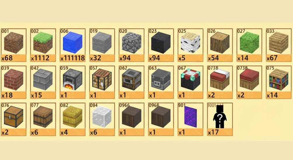 Listes des blocs présents dans la construction