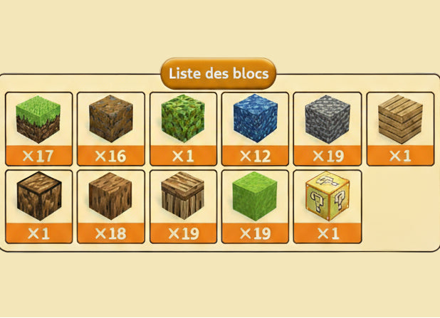 Listes des blocs présents dans la construction